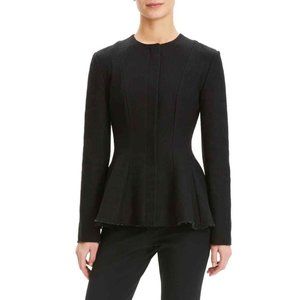 Theory NWT Black Blazer Jacket 2 Zip Movement Canvas Solid Tweed Peplum